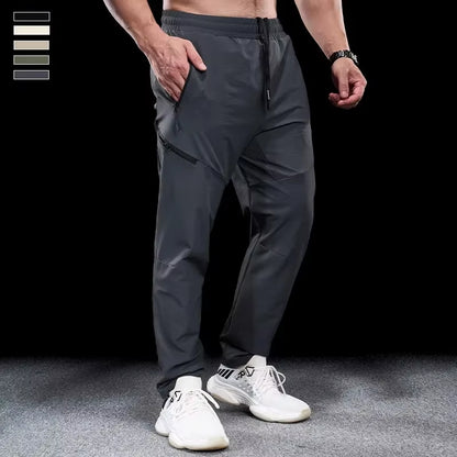 New Autumn Winter Men Quick-Drying Sports Casual Trousers Gym Fitness Running Training Clothes Micro-Elastic Zipper Pocket Pants