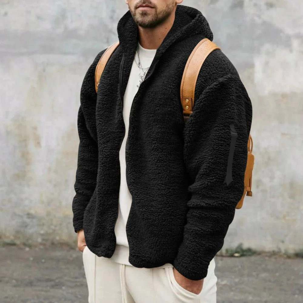 Jacket Men'S Winter Jacket Fall Winter Double-Sided Fleece Warm Jacket Loose Hooded Casual Jacket Comfortable Fabric