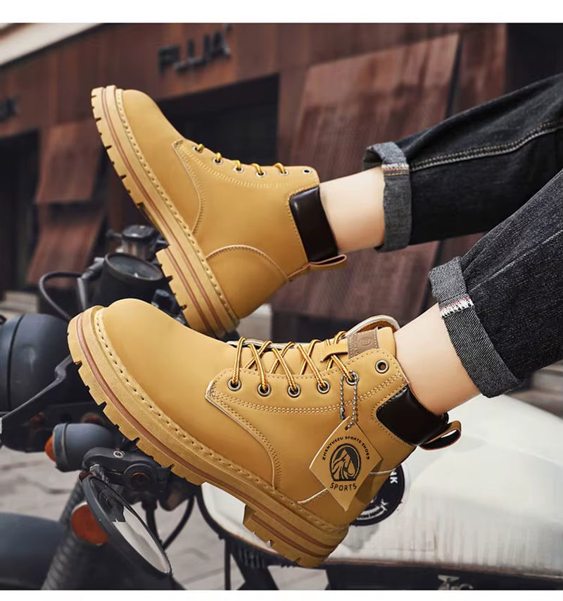 High Top Boots Men'S Leather Shoes Fashion Motorcycle Ankle Boots for Men Winter Boots Man Shoes Lace-Up Botas Hombre