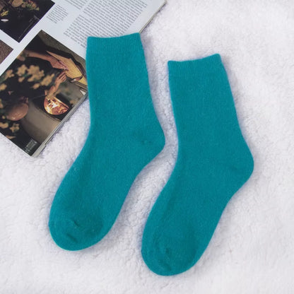Pure Color Warm Winter Socks Angora Rabbit Hair Female Thickening Wool Socks Cotton Socks Rabbit Wool Socks Winter