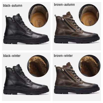 Natural Cow Leather Men Winter Boots Handmade Retro Men Boots Genuine Leather Men Winter Shoes #JM9550