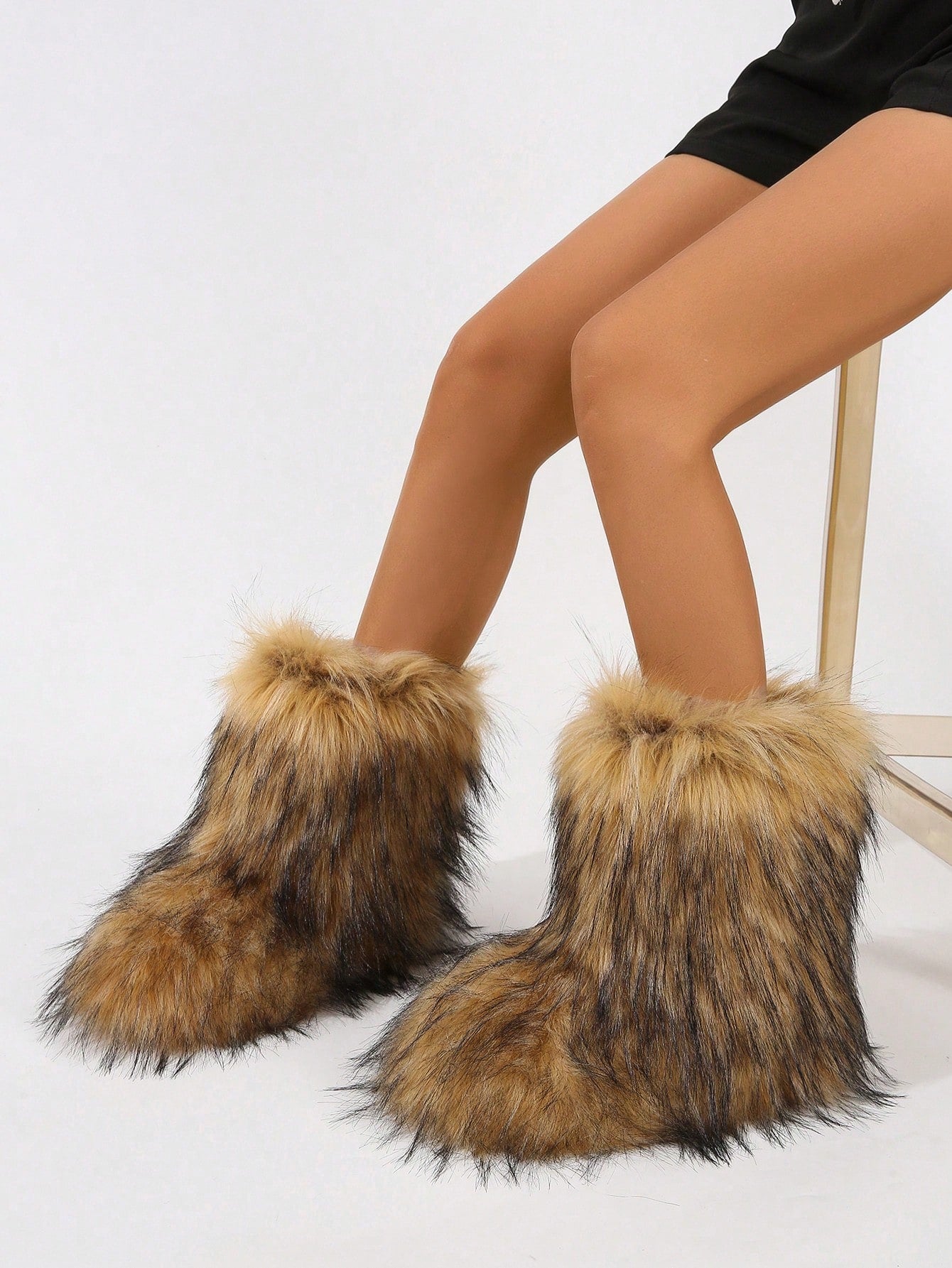 Cardigan,Women Winter Boots - Fashionable Mid-Calf Boots, Fluffy Flat Snow Boots, Furry Boots, Over-The-Knee Boots, Brown Boots, Women Shoes Style with Sweater