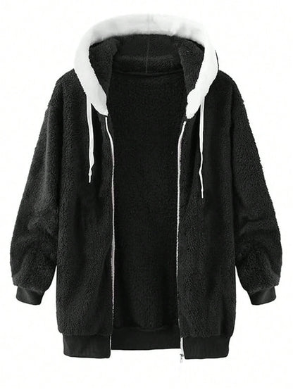INAWLY plus Size Women'S Plush Drawstring Hooded Jacket Winter Fall Autumn
