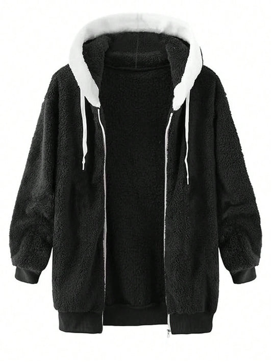 INAWLY plus Size Women'S Plush Drawstring Hooded Jacket Winter Fall Autumn