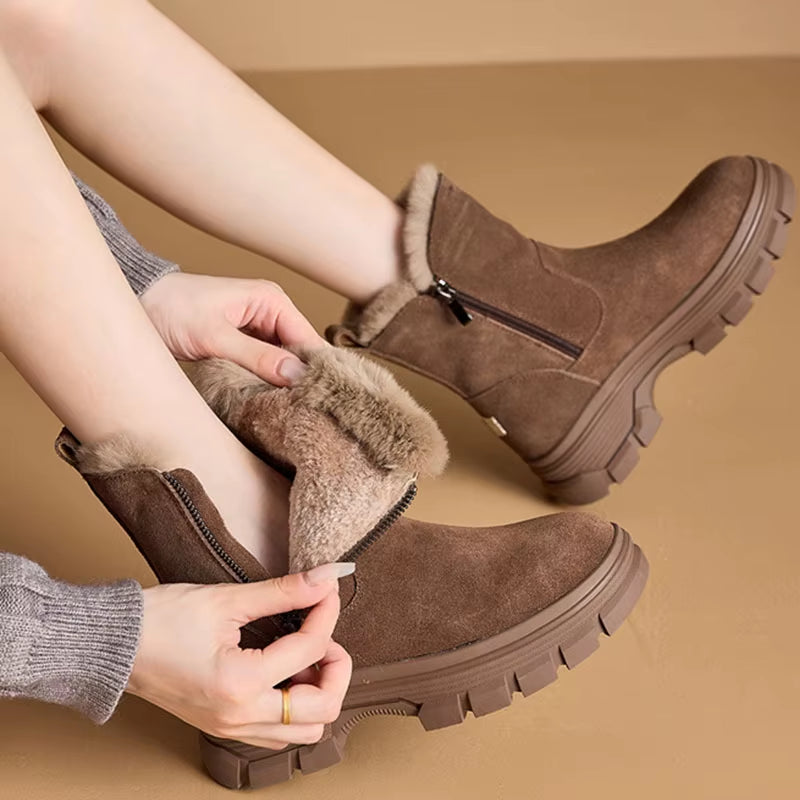 New 2025 Women Winter Boots Thicken Fur Snow Boots Women'S Leather Shoes Soft High Top Winter Shoes Ladies Non-Slip Boots