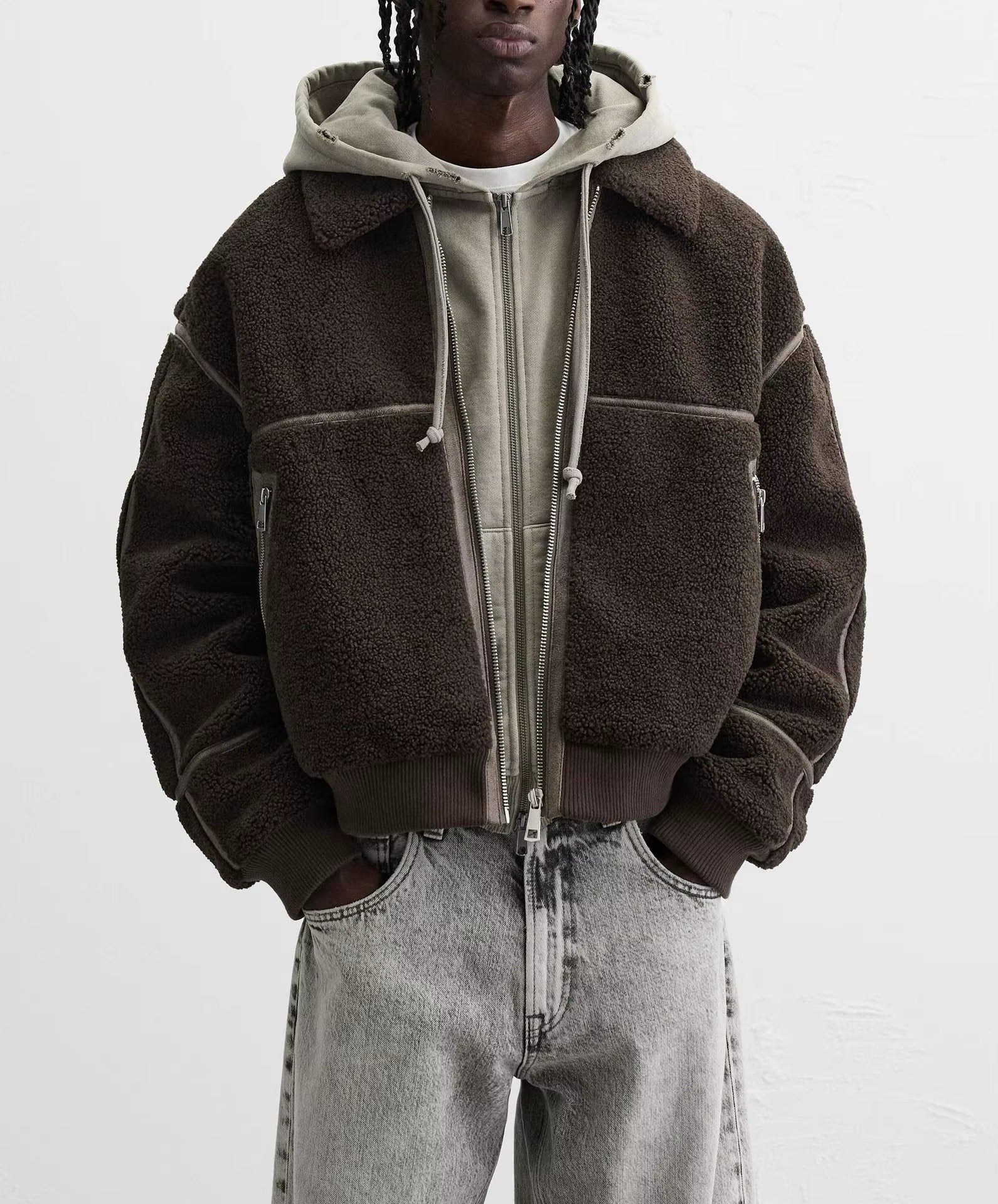 Winter Lapel Fleece Lamb Wool Jacket Men