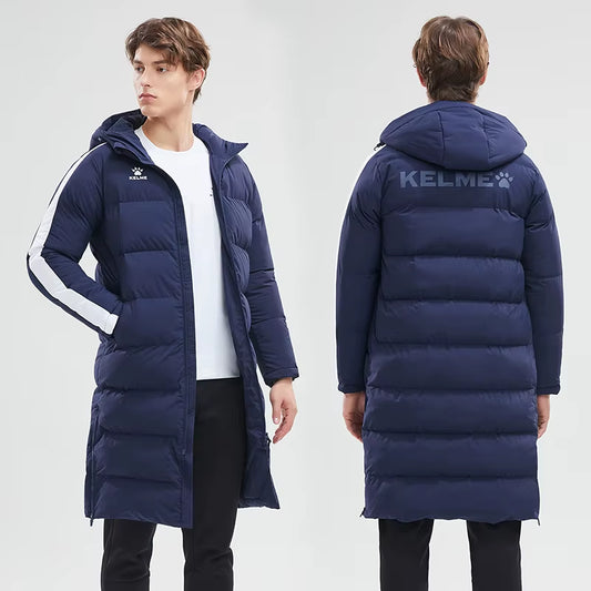KELME Men Winter Jacket Long Solid Sports Training Coat Male Overcoat Outrwear Warm Cotton Padded Winter Coat Women 8261MF1014
