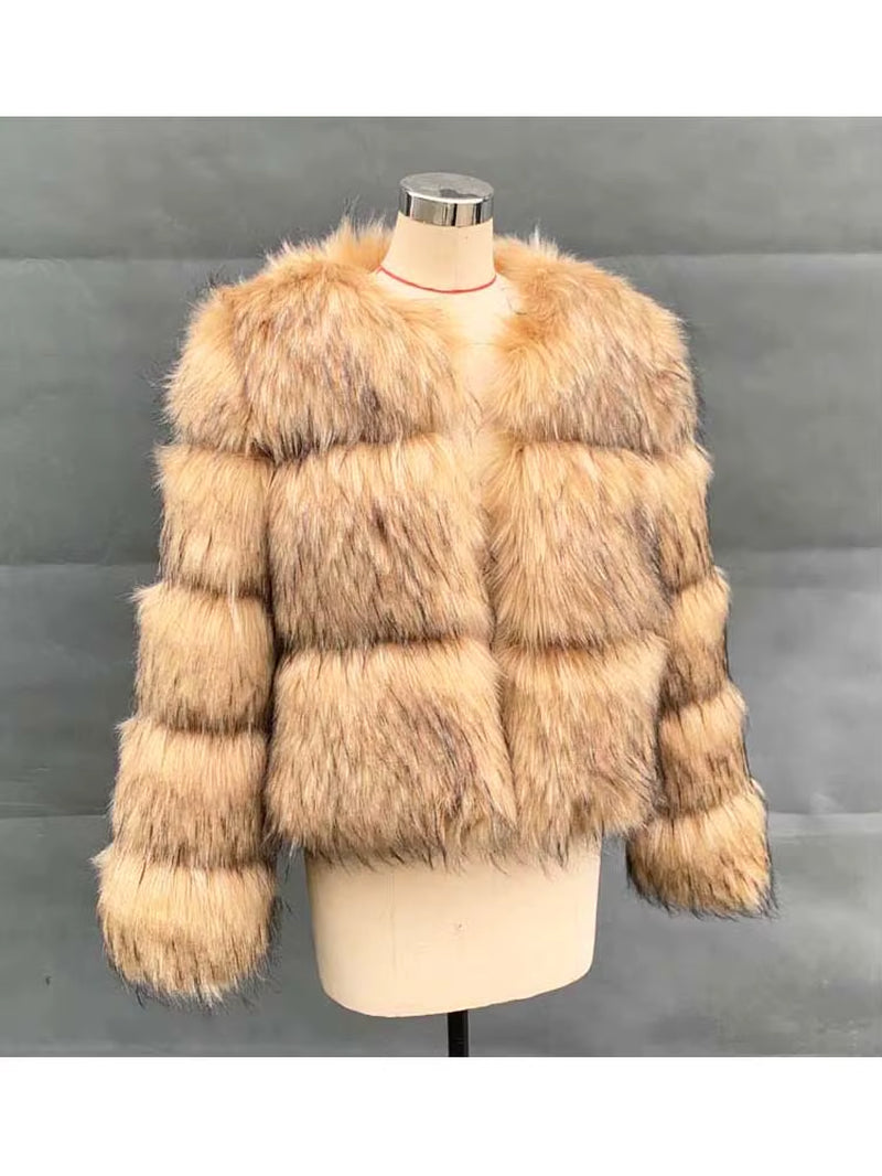 ZADORIN Woman Fashion Faux Raccoon Fur Coat Luxury Short Warm Fur Top Furry Jacket Women Winter Plush Fluffy Fur Coats for Woman