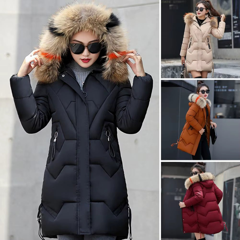 Fashion Coats Winter Jacket Women Parka New 2024 Hooded Long Female Coat Solid Color Windproof Outwear Parka