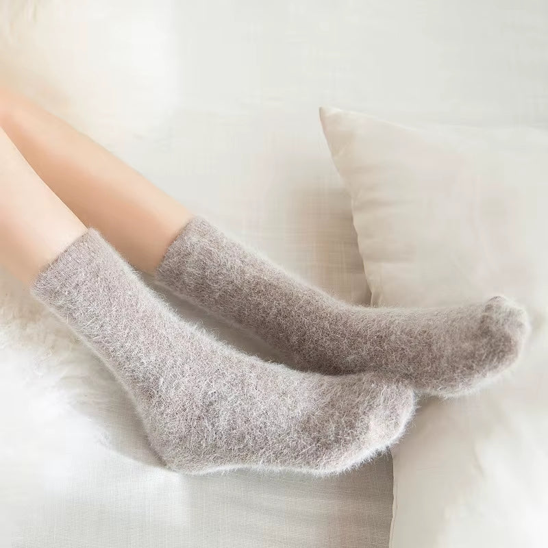 Pure Color Warm Winter Socks Angora Rabbit Hair Female Thickening Wool Socks Cotton Socks Rabbit Wool Socks Winter