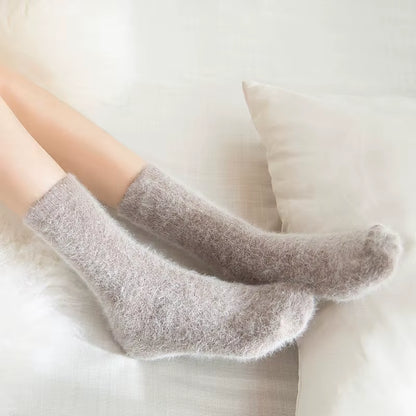 Pure Color Warm Winter Socks Angora Rabbit Hair Female Thickening Wool Socks Cotton Socks Rabbit Wool Socks Winter