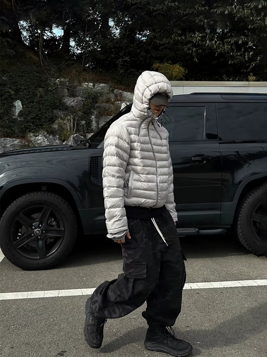 Chic Ey Hooded Cotton Jaet Men'S Winter Warm Casual Sle Bread Coat Thiened Youth Faion Korean Version Zipper Closure