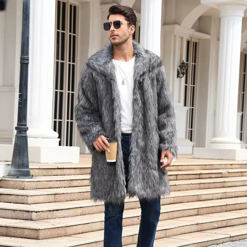 Men Faux Fox Fur Jacket Coat Winter Thick Fluffy Long Sleeve Warm Shaggy Outerwear Luxury Fur Long Jacket Bontjas Jackets Mens