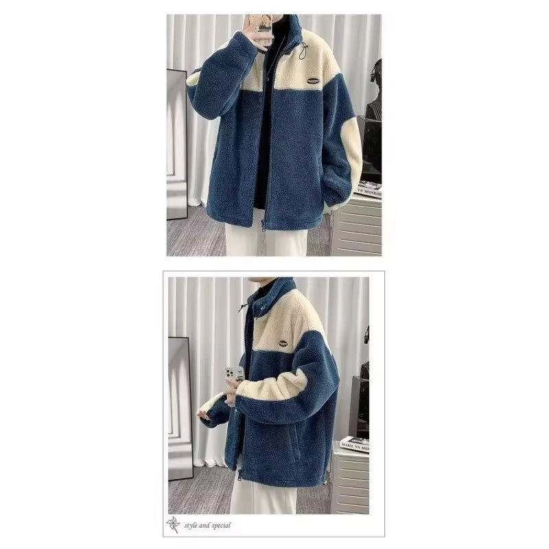 Trendy Sheep Velvet Jacket for Men Loose Fit Fleece Lined Thickened Top Autumn/Winter Style Casual Work Jacket Korean Version