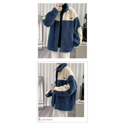 Trendy Sheep Velvet Jacket for Men Loose Fit Fleece Lined Thickened Top Autumn/Winter Style Casual Work Jacket Korean Version