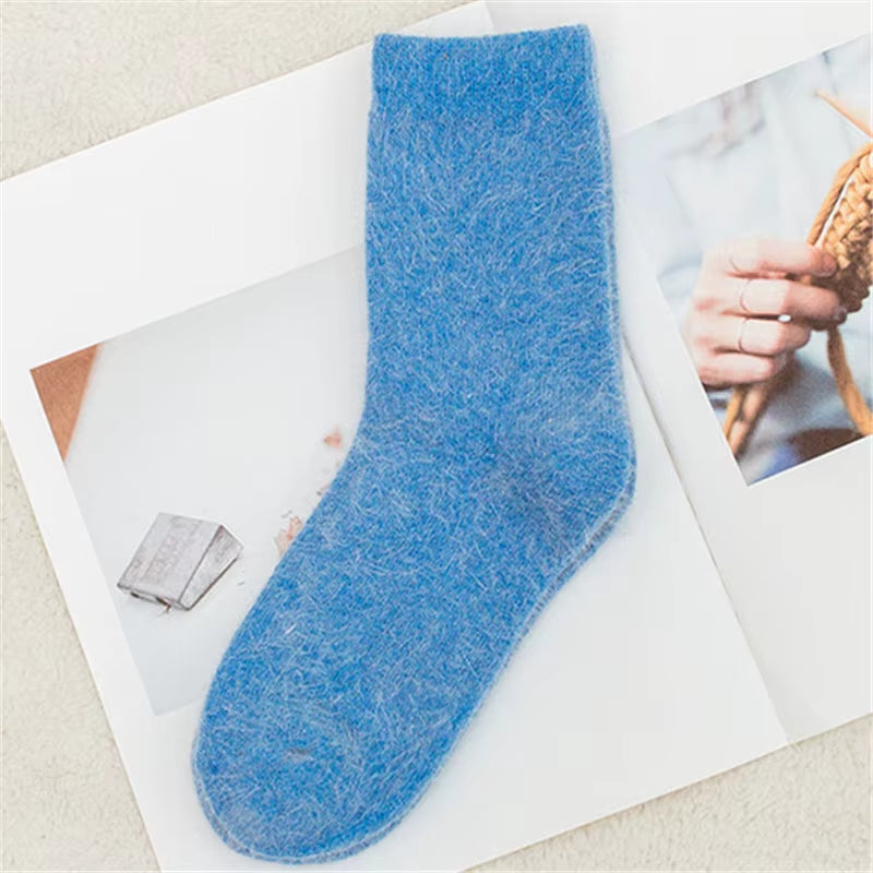 Pure Color Warm Winter Socks Angora Rabbit Hair Female Thickening Wool Socks Cotton Socks Rabbit Wool Socks Winter