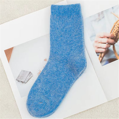 Pure Color Warm Winter Socks Angora Rabbit Hair Female Thickening Wool Socks Cotton Socks Rabbit Wool Socks Winter