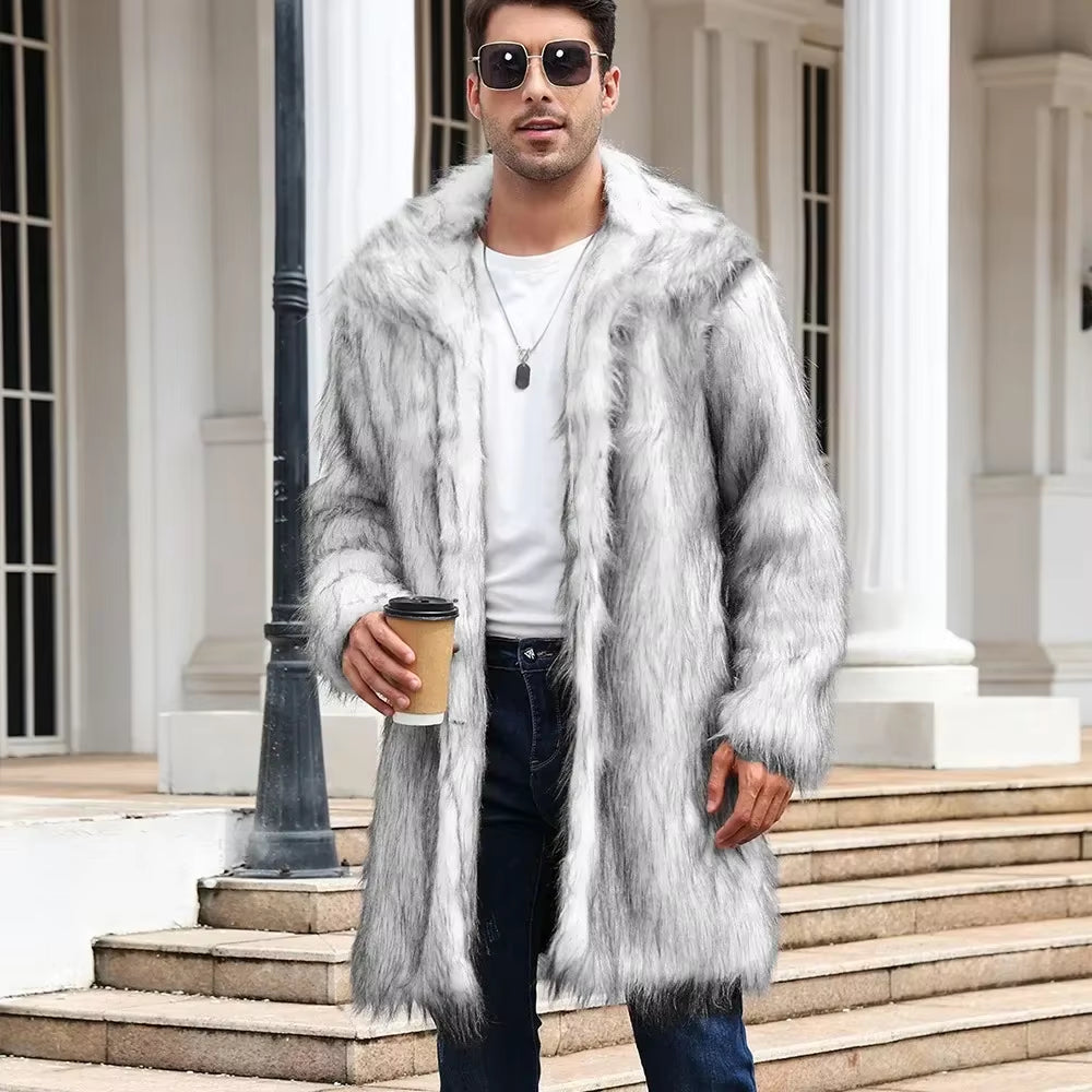Men Faux Fox Fur Jacket Coat Winter Thick Fluffy Long Sleeve Warm Shaggy Outerwear Luxury Fur Long Jacket Bontjas Jackets Mens