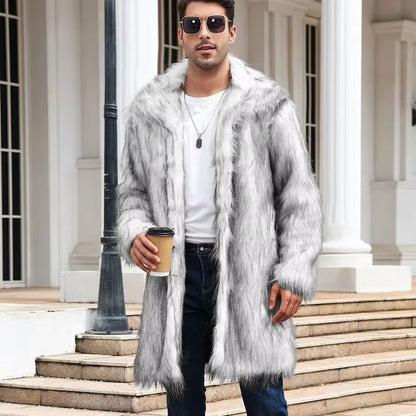 Men Faux Fox Fur Jacket Coat Winter Thick Fluffy Long Sleeve Warm Shaggy Outerwear Luxury Fur Long Jacket Bontjas Jackets Mens