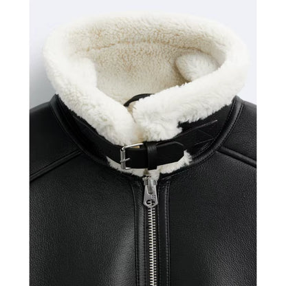 Warm Winter High-Quality Lapel Suede Cashmere Piping Double-Sided Motorcycle Punk Leather Jacket for Men
