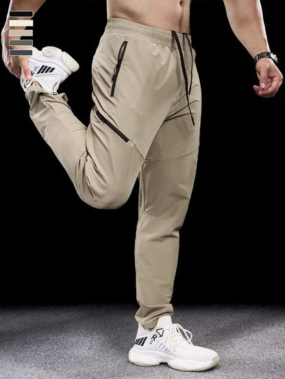 New Autumn Winter Men Quick-Drying Sports Casual Trousers Gym Fitness Running Training Clothes Micro-Elastic Zipper Pocket Pants