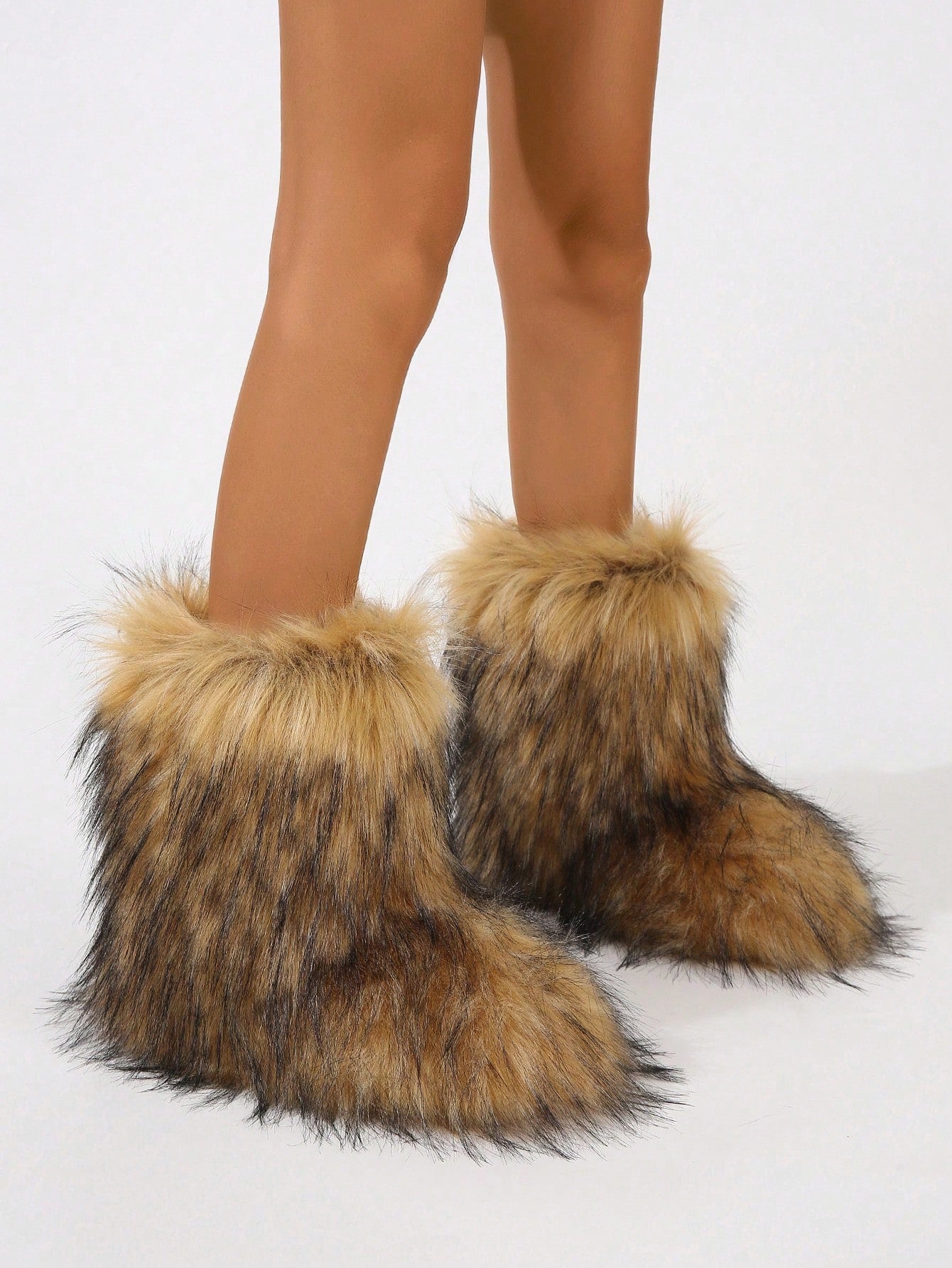 Cardigan,Women Winter Boots - Fashionable Mid-Calf Boots, Fluffy Flat Snow Boots, Furry Boots, Over-The-Knee Boots, Brown Boots, Women Shoes Style with Sweater