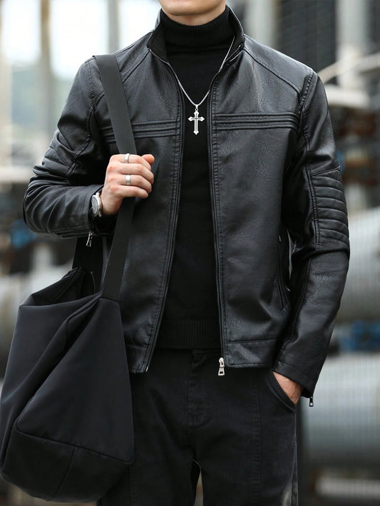 Men'S Long Sleeve Fashion Leather Rave Jacket, for Fall Winter, Grunge